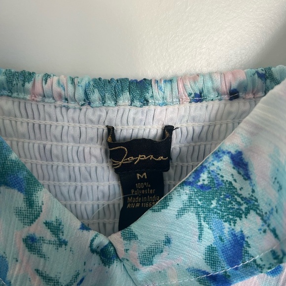 Japna Summer Asymmetrical Blue and White Ruffle Floral Midi Dress Medium - Picture 3 of 4